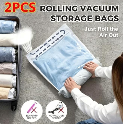 4pcs Travel Compression Bags, Hand Rolled Compression Travel Bags, Suitcase Space Saver, No Vacuum Pump Required, Portable for Travel, 17.71in*13.77in