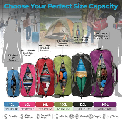 Bago Foldable Duffle Bag for Camping & Travel with Shoe Compartment. Large Duffle Bag for Women & Men. Durable Lightweight Duffel Bags for Traveling. 80L