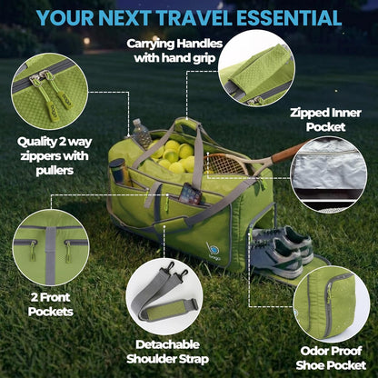 Bago Foldable Duffle Bag for Camping & Travel with Shoe Compartment. Large Duffle Bag for Women & Men. Durable Lightweight Duffel Bags for Traveling. 80L
