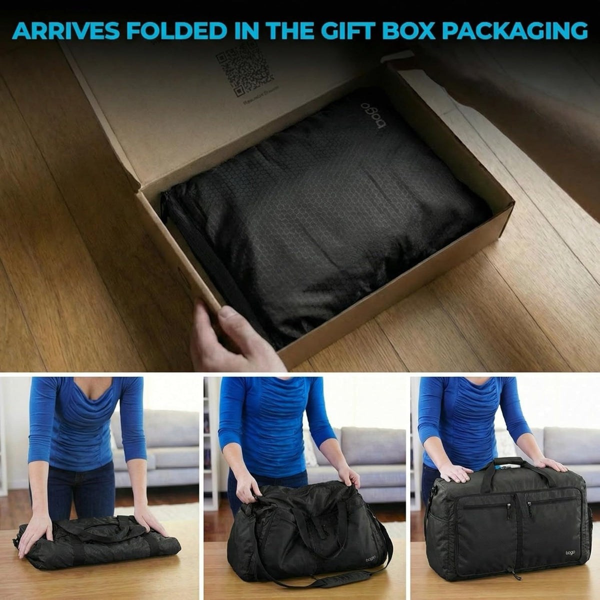 Bago Foldable Duffle Bag for Camping & Travel with Shoe Compartment. Large Duffle Bag for Women & Men. Durable Lightweight Duffel Bags for Traveling. 80L
