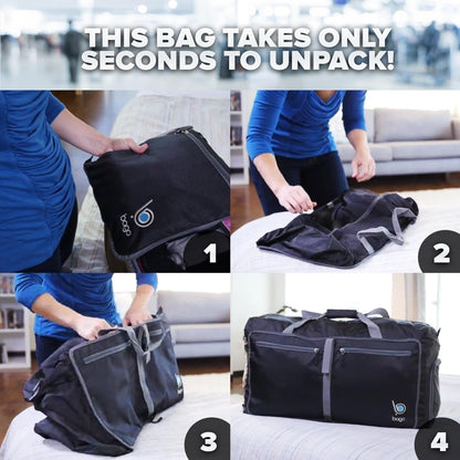 Bago Foldable Duffle Bag for Camping & Travel with Shoe Compartment. Large Duffle Bag for Women & Men. Durable Lightweight Duffel Bags for Traveling. 80L