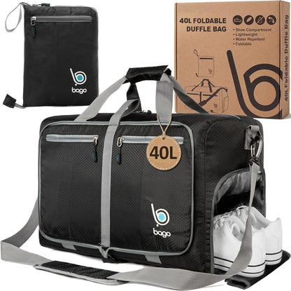 Bago Foldable Duffle Bag for Camping & Travel with Shoe Compartment. Large Duffle Bag for Women & Men. Durable Lightweight Duffel Bags for Traveling. 80L