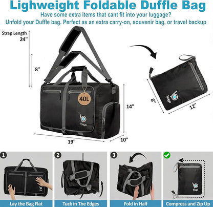 Bago Foldable Duffle Bag for Camping & Travel with Shoe Compartment. Large Duffle Bag for Women & Men. Durable Lightweight Duffel Bags for Traveling. 80L