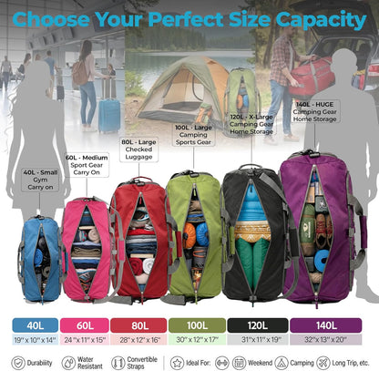 Bago Foldable Duffle Bag for Camping & Travel with Shoe Compartment. Large Duffle Bag for Women & Men. Durable Lightweight Duffel Bags for Traveling. 80L