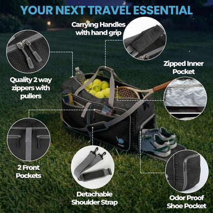 Bago Foldable Duffle Bag for Camping & Travel with Shoe Compartment. Large Duffle Bag for Women & Men. Durable Lightweight Duffel Bags for Traveling. 80L