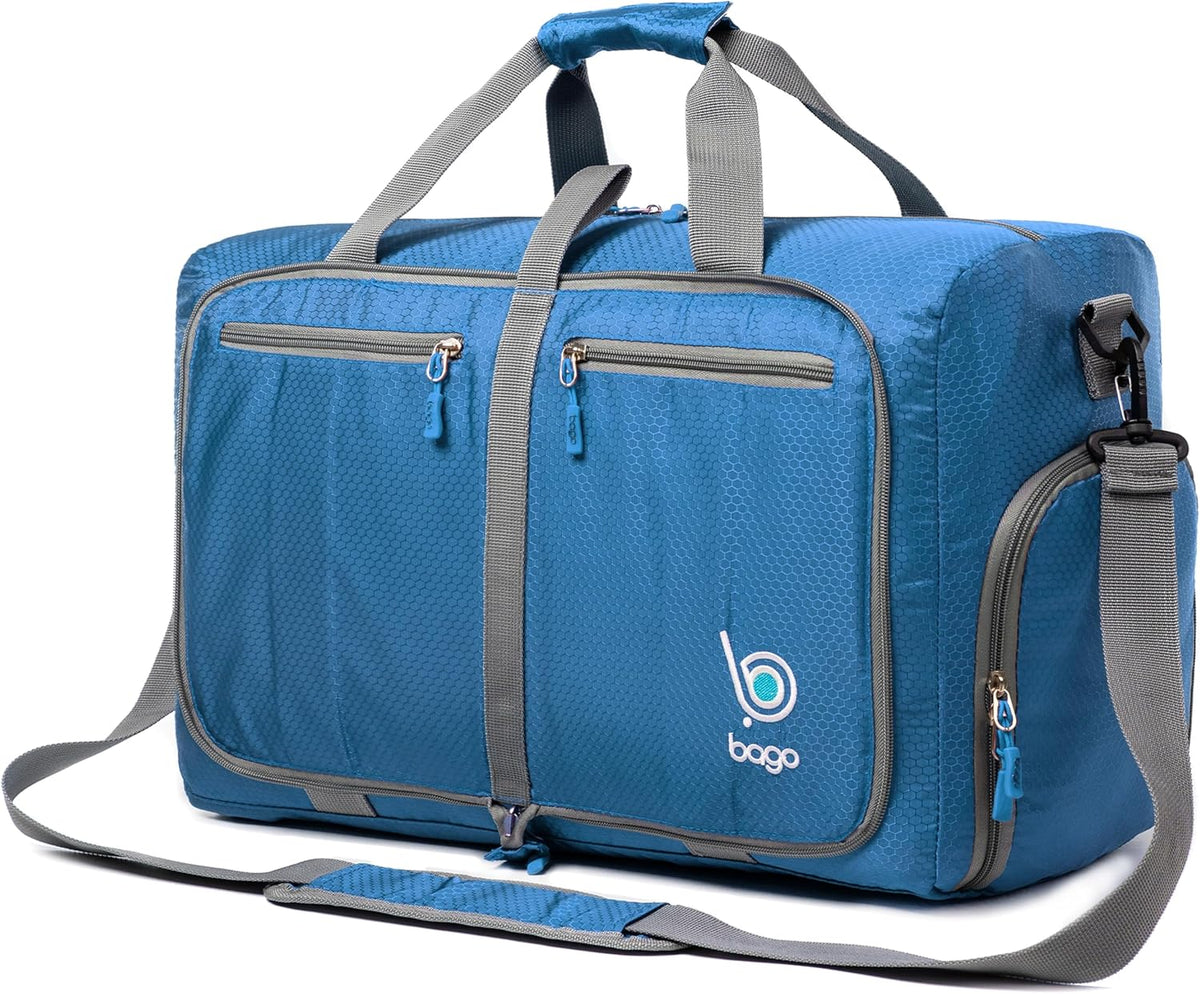 Bago Foldable Duffle Bag for Camping & Travel with Shoe Compartment. Large Duffle Bag for Women & Men. Durable Lightweight Duffel Bags for Traveling. 80L