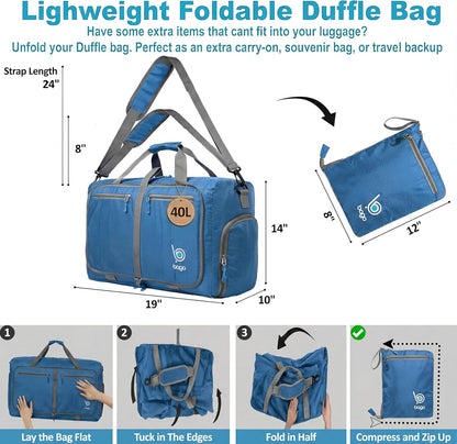 Bago Foldable Duffle Bag for Camping & Travel with Shoe Compartment. Large Duffle Bag for Women & Men. Durable Lightweight Duffel Bags for Traveling. 80L