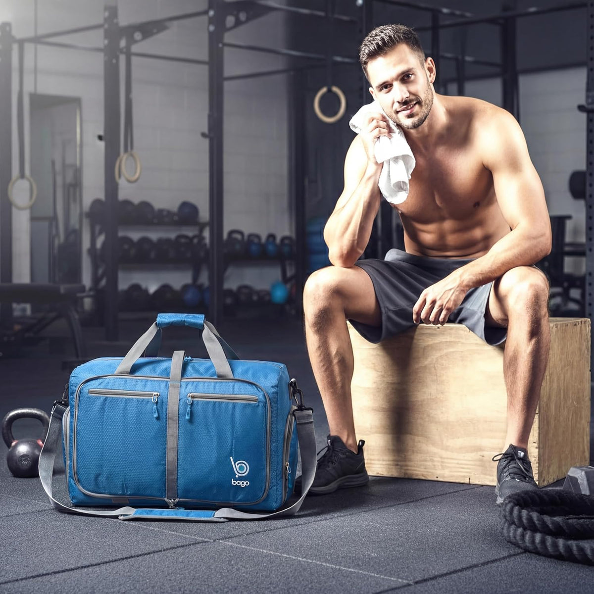 Bago Foldable Duffle Bag for Camping & Travel with Shoe Compartment. Large Duffle Bag for Women & Men. Durable Lightweight Duffel Bags for Traveling. 80L