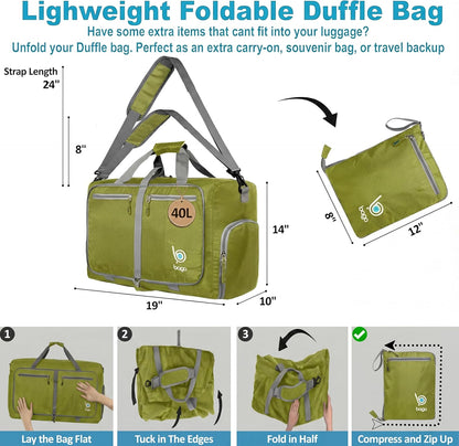 Bago Foldable Duffle Bag for Camping & Travel with Shoe Compartment. Large Duffle Bag for Women & Men. Durable Lightweight Duffel Bags for Traveling. 80L