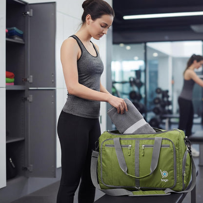 Bago Foldable Duffle Bag for Camping & Travel with Shoe Compartment. Large Duffle Bag for Women & Men. Durable Lightweight Duffel Bags for Traveling. 80L