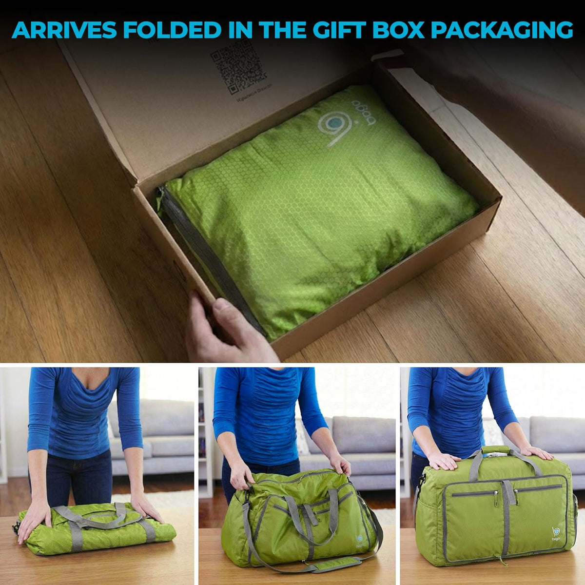 Bago Foldable Duffle Bag for Camping & Travel with Shoe Compartment. Large Duffle Bag for Women & Men. Durable Lightweight Duffel Bags for Traveling. 80L