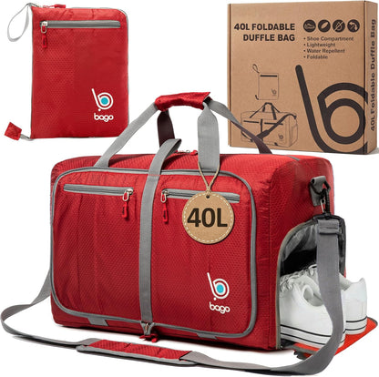 Bago Foldable Duffle Bag for Camping & Travel with Shoe Compartment. Large Duffle Bag for Women & Men. Durable Lightweight Duffel Bags for Traveling. 80L