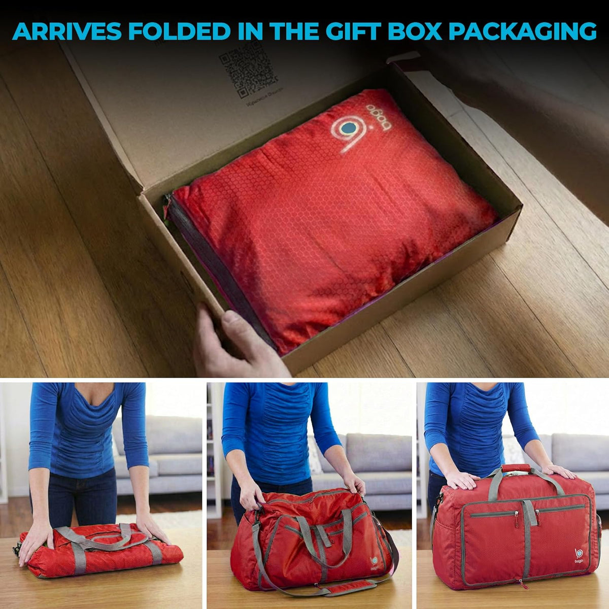 Bago Foldable Duffle Bag for Camping & Travel with Shoe Compartment. Large Duffle Bag for Women & Men. Durable Lightweight Duffel Bags for Traveling. 80L