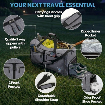 Bago Foldable Duffle Bag for Camping & Travel with Shoe Compartment. Large Duffle Bag for Women & Men. Durable Lightweight Duffel Bags for Traveling. 80L