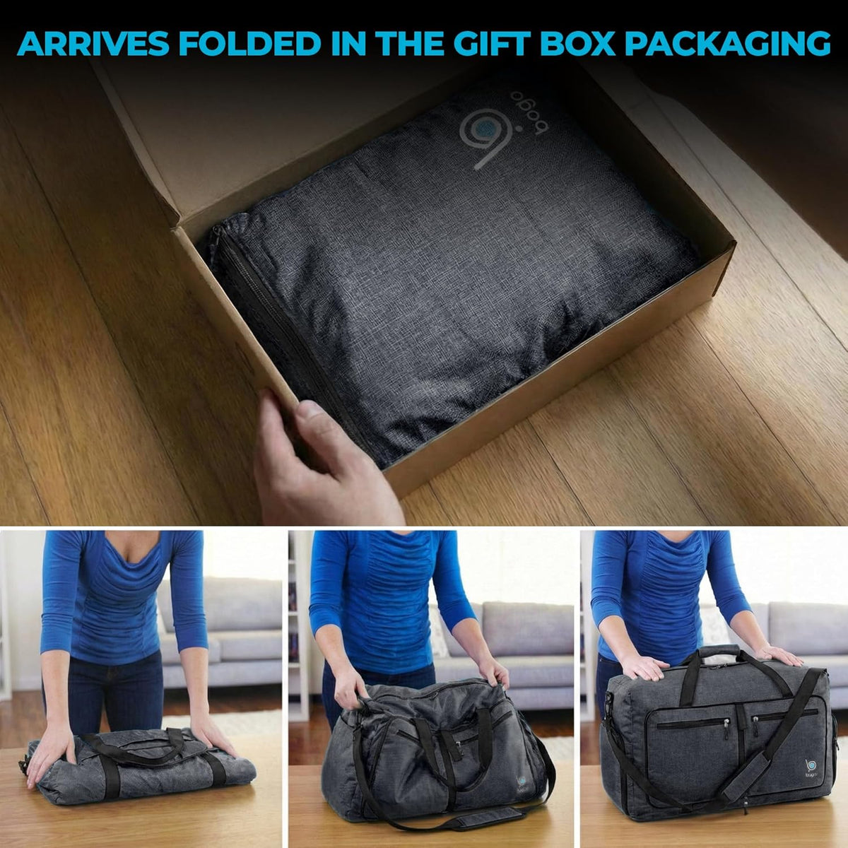 Bago Foldable Duffle Bag for Camping & Travel with Shoe Compartment. Large Duffle Bag for Women & Men. Durable Lightweight Duffel Bags for Traveling. 80L