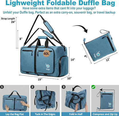 Bago Foldable Duffle Bag for Camping & Travel with Shoe Compartment. Large Duffle Bag for Women & Men. Durable Lightweight Duffel Bags for Traveling. 80L