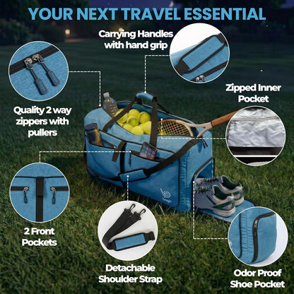 Bago Foldable Duffle Bag for Camping & Travel with Shoe Compartment. Large Duffle Bag for Women & Men. Durable Lightweight Duffel Bags for Traveling. 80L