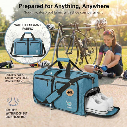 Bago Foldable Duffle Bag for Camping & Travel with Shoe Compartment. Large Duffle Bag for Women & Men. Durable Lightweight Duffel Bags for Traveling. 80L