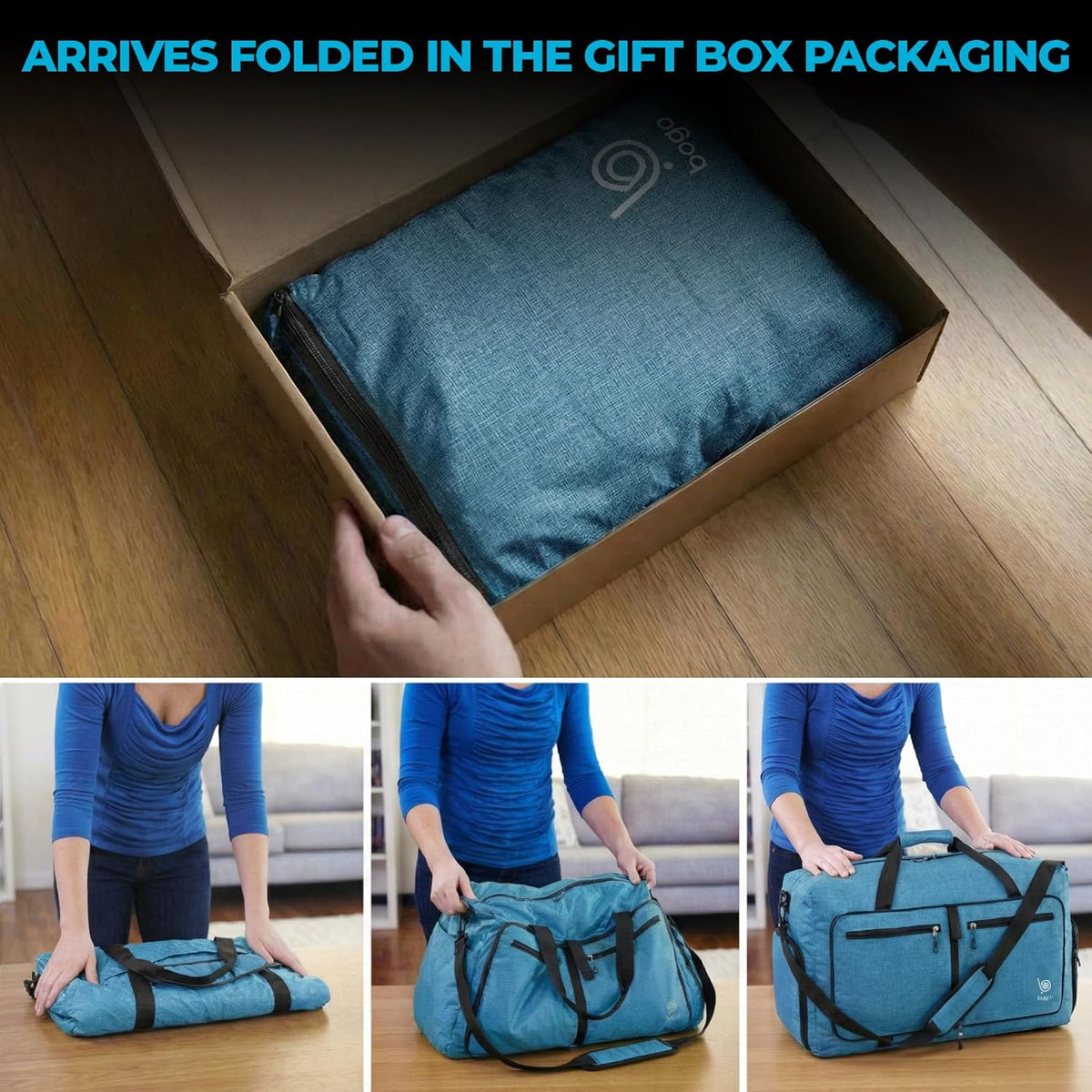 Bago Foldable Duffle Bag for Camping & Travel with Shoe Compartment. Large Duffle Bag for Women & Men. Durable Lightweight Duffel Bags for Traveling. 80L