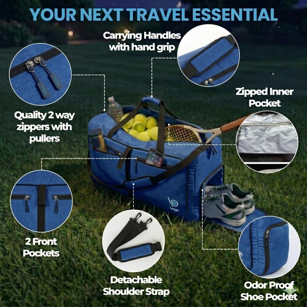 Bago Foldable Duffle Bag for Camping & Travel with Shoe Compartment. Large Duffle Bag for Women & Men. Durable Lightweight Duffel Bags for Traveling. 80L