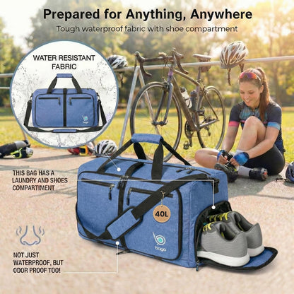 Bago Foldable Duffle Bag for Camping & Travel with Shoe Compartment. Large Duffle Bag for Women & Men. Durable Lightweight Duffel Bags for Traveling. 80L