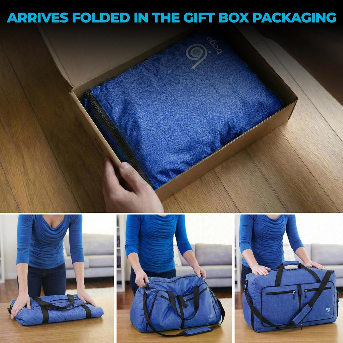Bago Foldable Duffle Bag for Camping & Travel with Shoe Compartment. Large Duffle Bag for Women & Men. Durable Lightweight Duffel Bags for Traveling. 80L