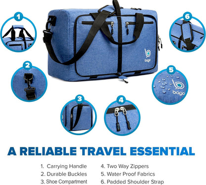 Bago Foldable Duffle Bag for Camping & Travel with Shoe Compartment. Large Duffle Bag for Women & Men. Durable Lightweight Duffel Bags for Traveling. 80L