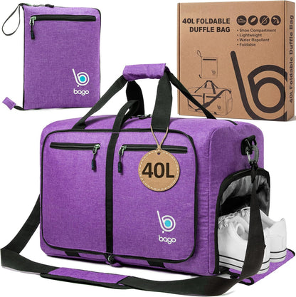 Bago Foldable Duffle Bag for Camping & Travel with Shoe Compartment. Large Duffle Bag for Women & Men. Durable Lightweight Duffel Bags for Traveling. 80L