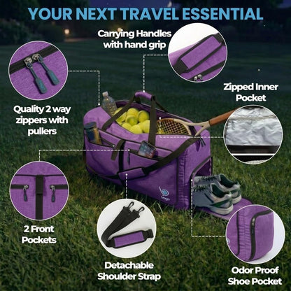 Bago Foldable Duffle Bag for Camping & Travel with Shoe Compartment. Large Duffle Bag for Women & Men. Durable Lightweight Duffel Bags for Traveling. 80L
