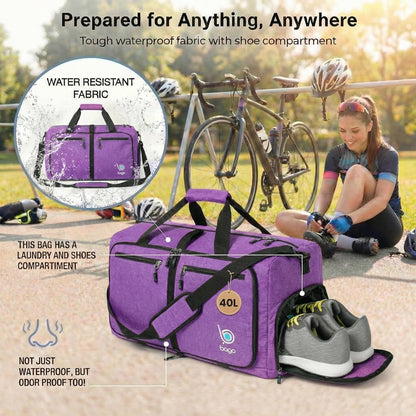 Bago Foldable Duffle Bag for Camping & Travel with Shoe Compartment. Large Duffle Bag for Women & Men. Durable Lightweight Duffel Bags for Traveling. 80L