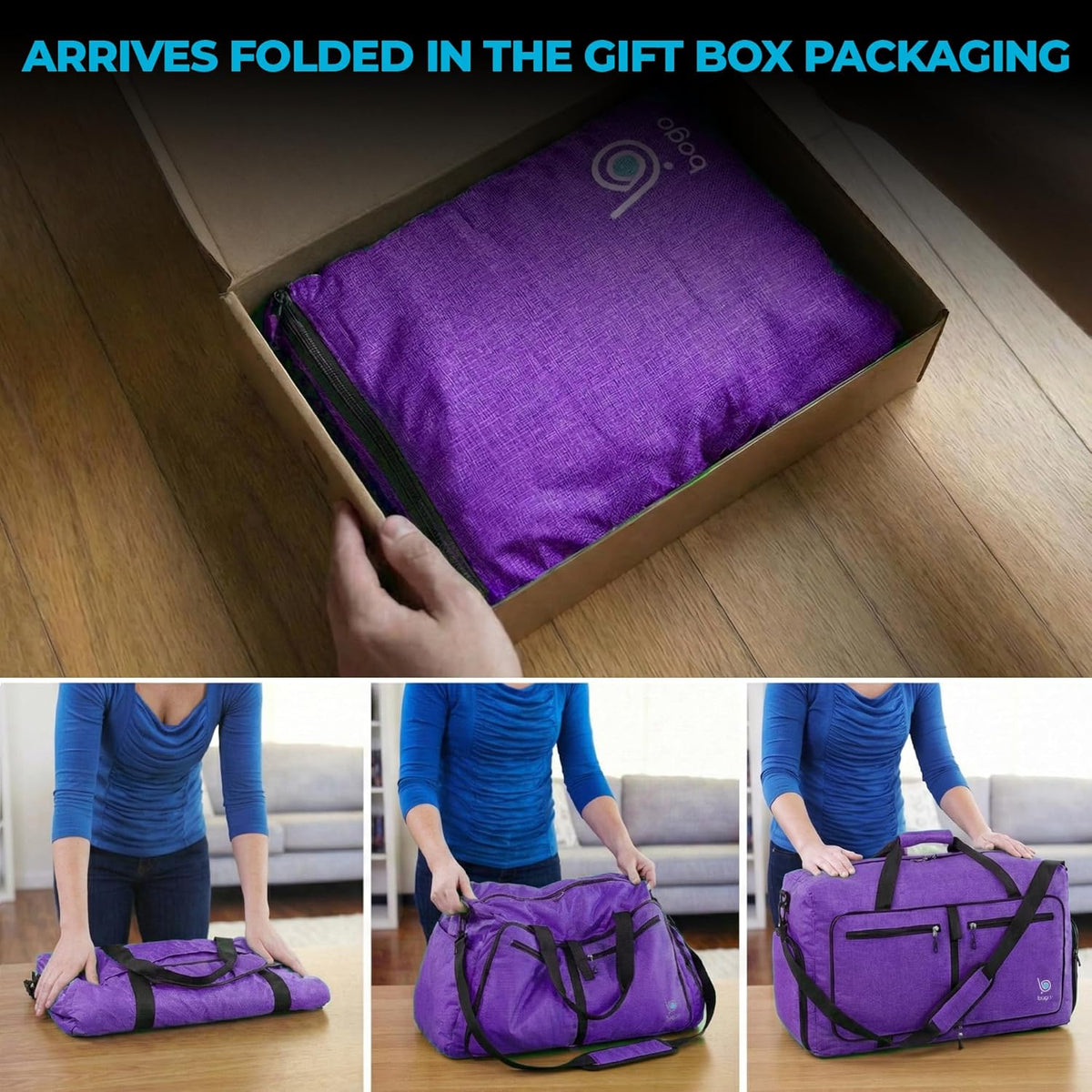 Bago Foldable Duffle Bag for Camping & Travel with Shoe Compartment. Large Duffle Bag for Women & Men. Durable Lightweight Duffel Bags for Traveling. 80L