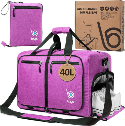 Bago Foldable Duffle Bag for Camping & Travel with Shoe Compartment. Large Duffle Bag for Women & Men. Durable Lightweight Duffel Bags for Traveling. 80L
