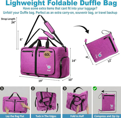 Bago Foldable Duffle Bag for Camping & Travel with Shoe Compartment. Large Duffle Bag for Women & Men. Durable Lightweight Duffel Bags for Traveling. 80L