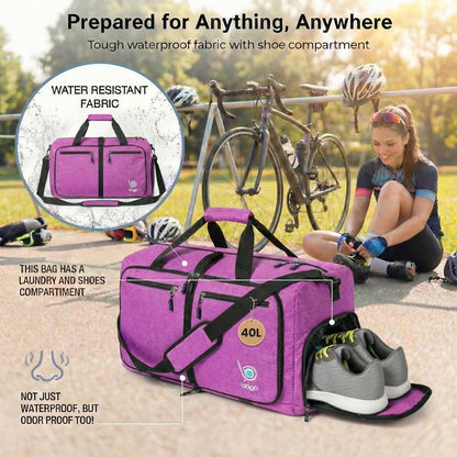 Bago Foldable Duffle Bag for Camping & Travel with Shoe Compartment. Large Duffle Bag for Women & Men. Durable Lightweight Duffel Bags for Traveling. 80L
