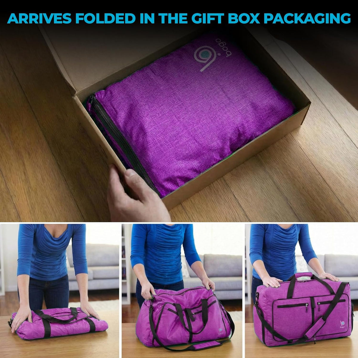 Bago Foldable Duffle Bag for Camping & Travel with Shoe Compartment. Large Duffle Bag for Women & Men. Durable Lightweight Duffel Bags for Traveling. 80L