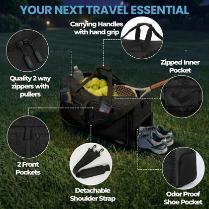 Bago Foldable Duffle Bag for Camping & Travel with Shoe Compartment. Large Duffle Bag for Women & Men. Durable Lightweight Duffel Bags for Traveling. 80L