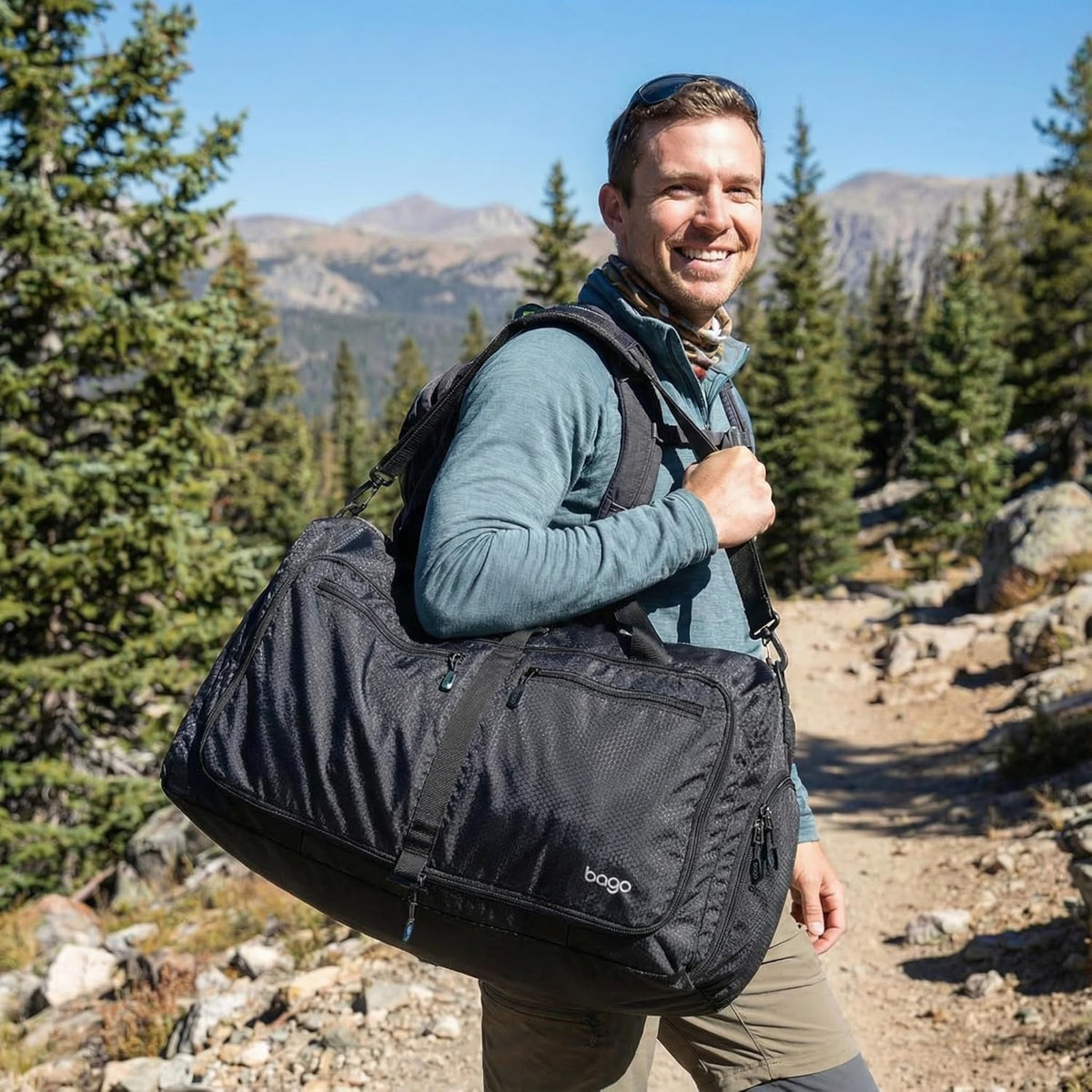 Bago Foldable Duffle Bag for Camping & Travel with Shoe Compartment. Large Duffle Bag for Women & Men. Durable Lightweight Duffel Bags for Traveling. 80L
