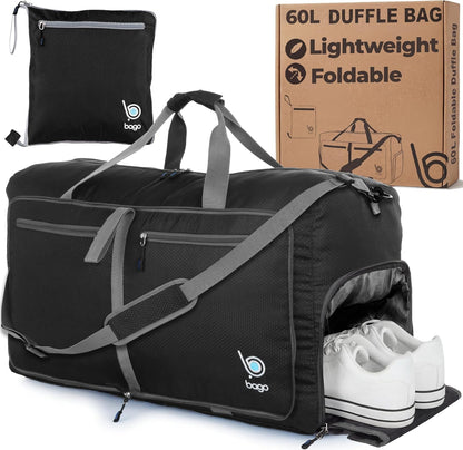 Bago Foldable Duffle Bag for Camping & Travel with Shoe Compartment. Large Duffle Bag for Women & Men. Durable Lightweight Duffel Bags for Traveling. 80L
