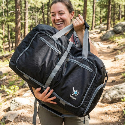 Bago Foldable Duffle Bag for Camping & Travel with Shoe Compartment. Large Duffle Bag for Women & Men. Durable Lightweight Duffel Bags for Traveling. 80L
