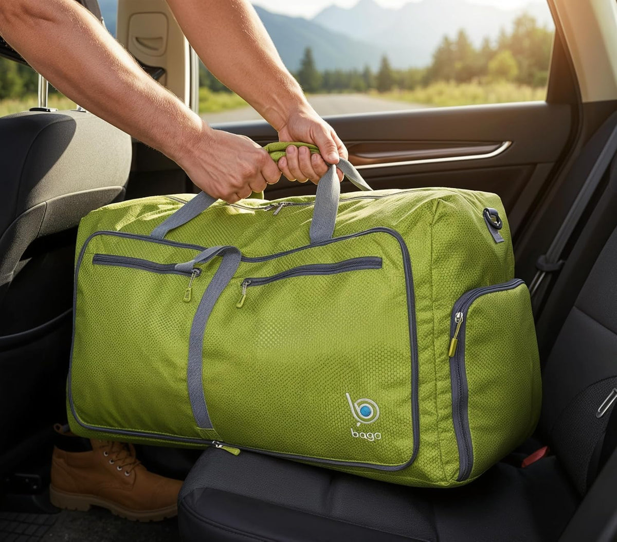 Bago Foldable Duffle Bag for Camping & Travel with Shoe Compartment. Large Duffle Bag for Women & Men. Durable Lightweight Duffel Bags for Traveling. 80L