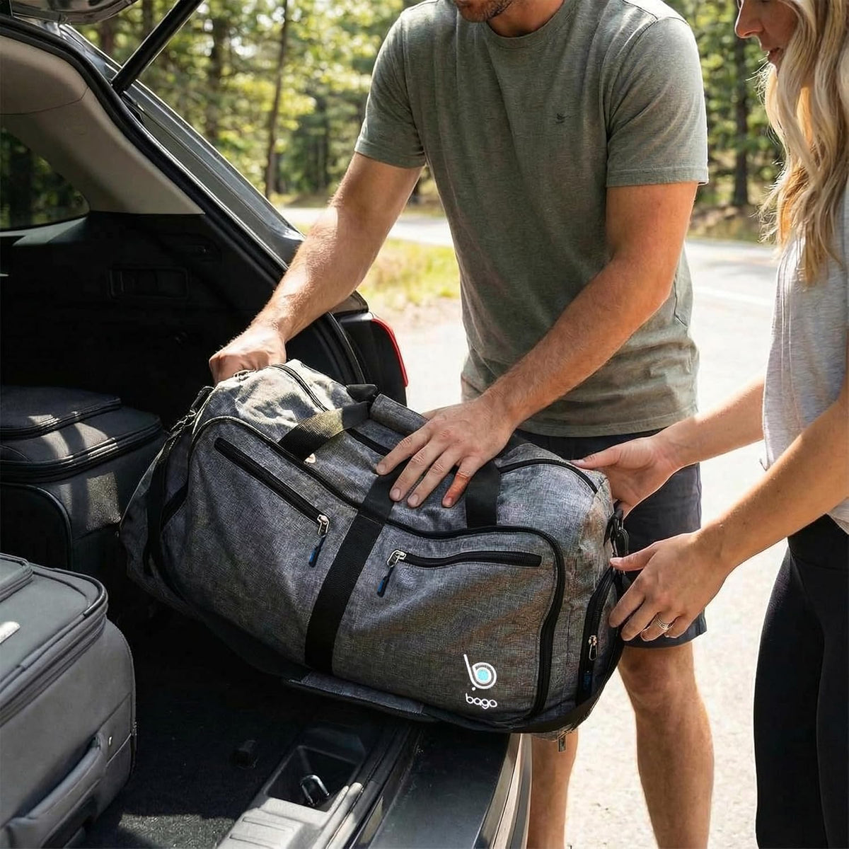 Bago Foldable Duffle Bag for Camping & Travel with Shoe Compartment. Large Duffle Bag for Women & Men. Durable Lightweight Duffel Bags for Traveling. 80L