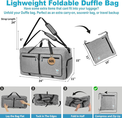 Bago Foldable Duffle Bag for Camping & Travel with Shoe Compartment. Large Duffle Bag for Women & Men. Durable Lightweight Duffel Bags for Traveling. 80L