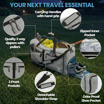 Bago Foldable Duffle Bag for Camping & Travel with Shoe Compartment. Large Duffle Bag for Women & Men. Durable Lightweight Duffel Bags for Traveling. 80L