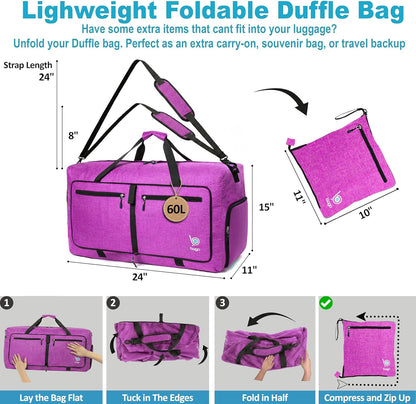Bago Foldable Duffle Bag for Camping & Travel with Shoe Compartment. Large Duffle Bag for Women & Men. Durable Lightweight Duffel Bags for Traveling. 80L