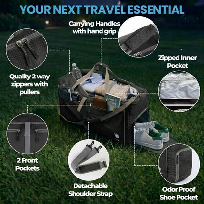 Bago Foldable Duffle Bag for Camping & Travel with Shoe Compartment. Large Duffle Bag for Women & Men. Durable Lightweight Duffel Bags for Traveling. 80L