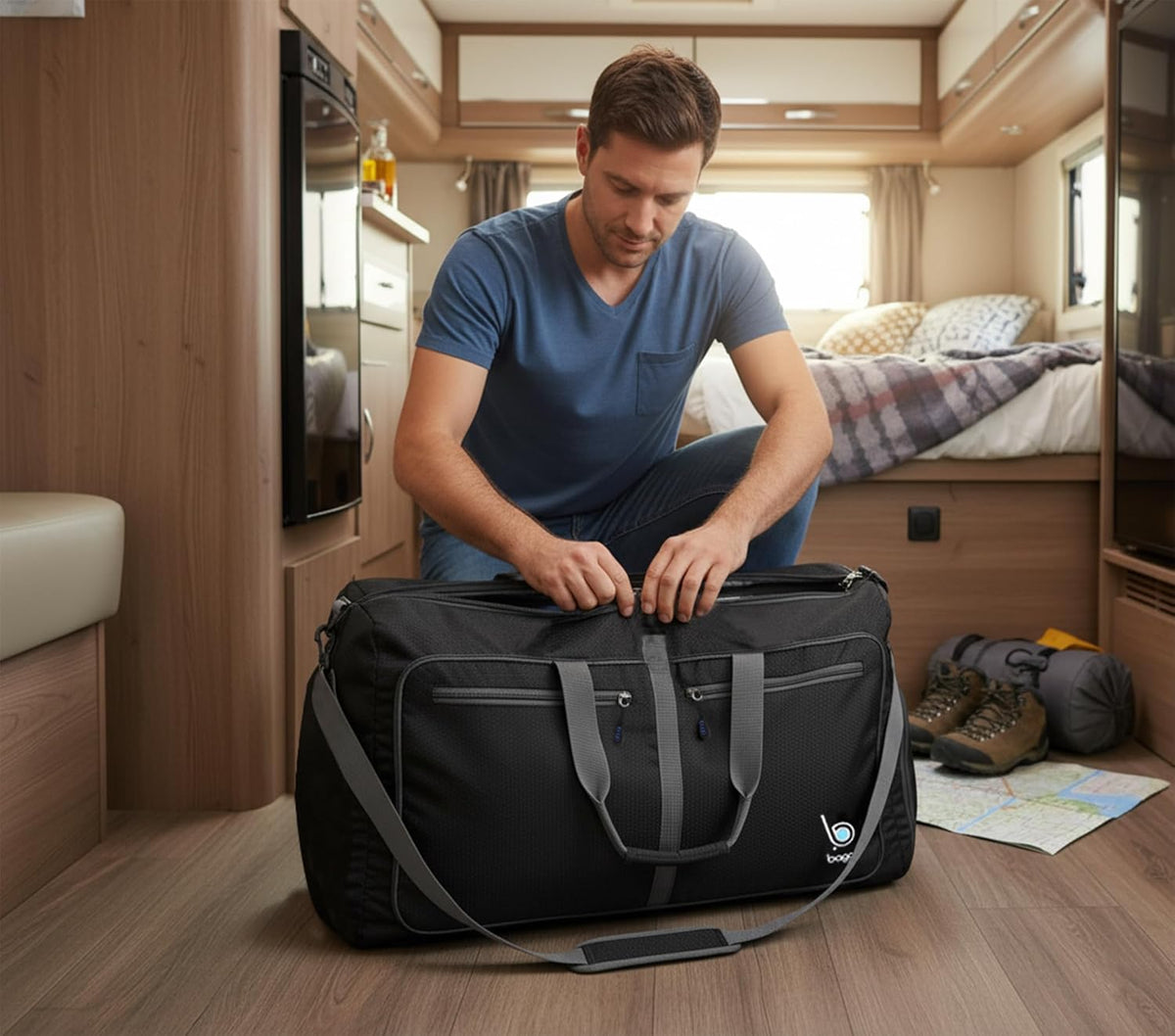 Bago Foldable Duffle Bag for Camping & Travel with Shoe Compartment. Large Duffle Bag for Women & Men. Durable Lightweight Duffel Bags for Traveling. 80L