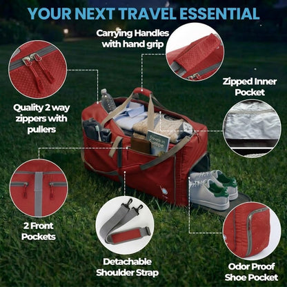 Bago Foldable Duffle Bag for Camping & Travel with Shoe Compartment. Large Duffle Bag for Women & Men. Durable Lightweight Duffel Bags for Traveling. 80L