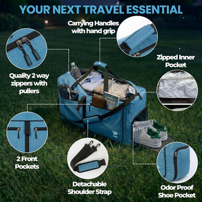 Bago Foldable Duffle Bag for Camping & Travel with Shoe Compartment. Large Duffle Bag for Women & Men. Durable Lightweight Duffel Bags for Traveling. 80L