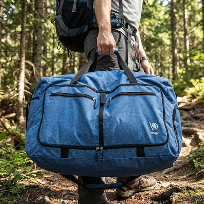 Bago Foldable Duffle Bag for Camping & Travel with Shoe Compartment. Large Duffle Bag for Women & Men. Durable Lightweight Duffel Bags for Traveling. 80L