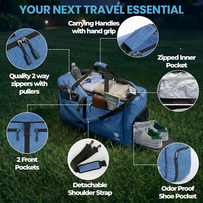 Bago Foldable Duffle Bag for Camping & Travel with Shoe Compartment. Large Duffle Bag for Women & Men. Durable Lightweight Duffel Bags for Traveling. 80L